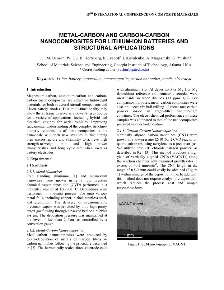 metal carbon and carbon carbon nanocomposites for lithium
