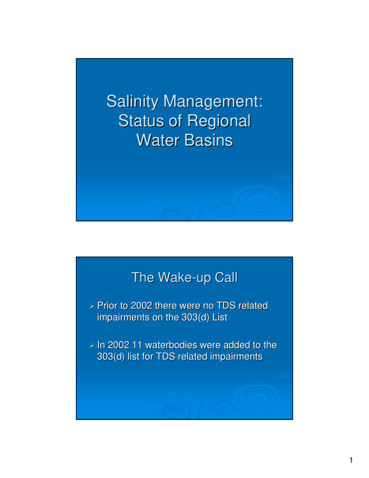 salinity management salinity management status of