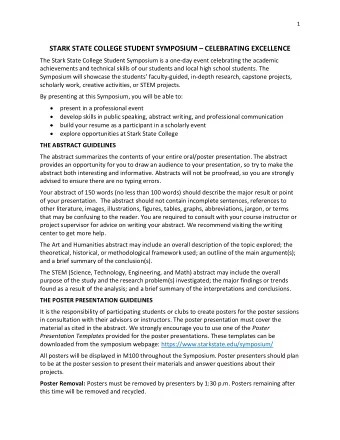 STARK STATE COLLEGE STUDENT SYMPOSIUM  CELEBRATING EXCELLENCE  The Stark State College Student