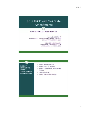 2012 IECC with WA State  Amendments  COMMERCIAL PROVISIONS  LISA ROSENOW  N O R T H W E S T  E N E