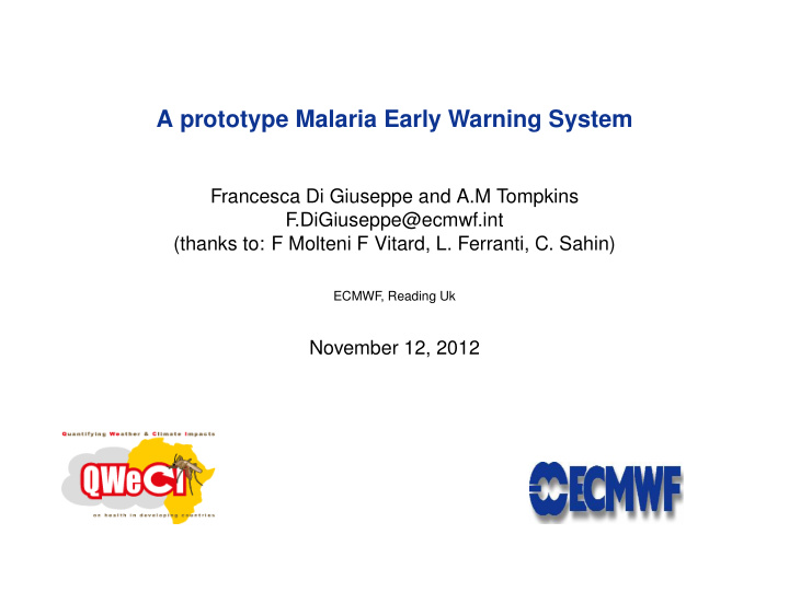 a prototype malaria early warning system