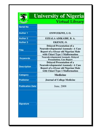 University of Nigeria  Virtual Library  Serial No  Author 1  ONWUEKWE, I. O.  Author 2  EZEALA