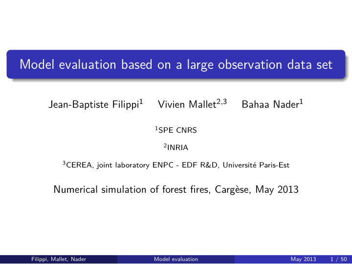 model evaluation based on a large observation data set