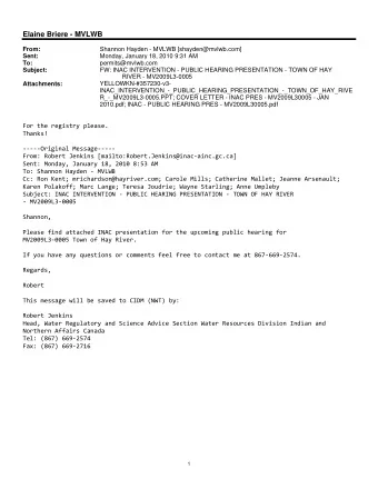 Elaine Briere - MVLWB  From:  Shannon Hayden - MVLWB [shayden@mvlwb.com]  Sent:  Monday, January