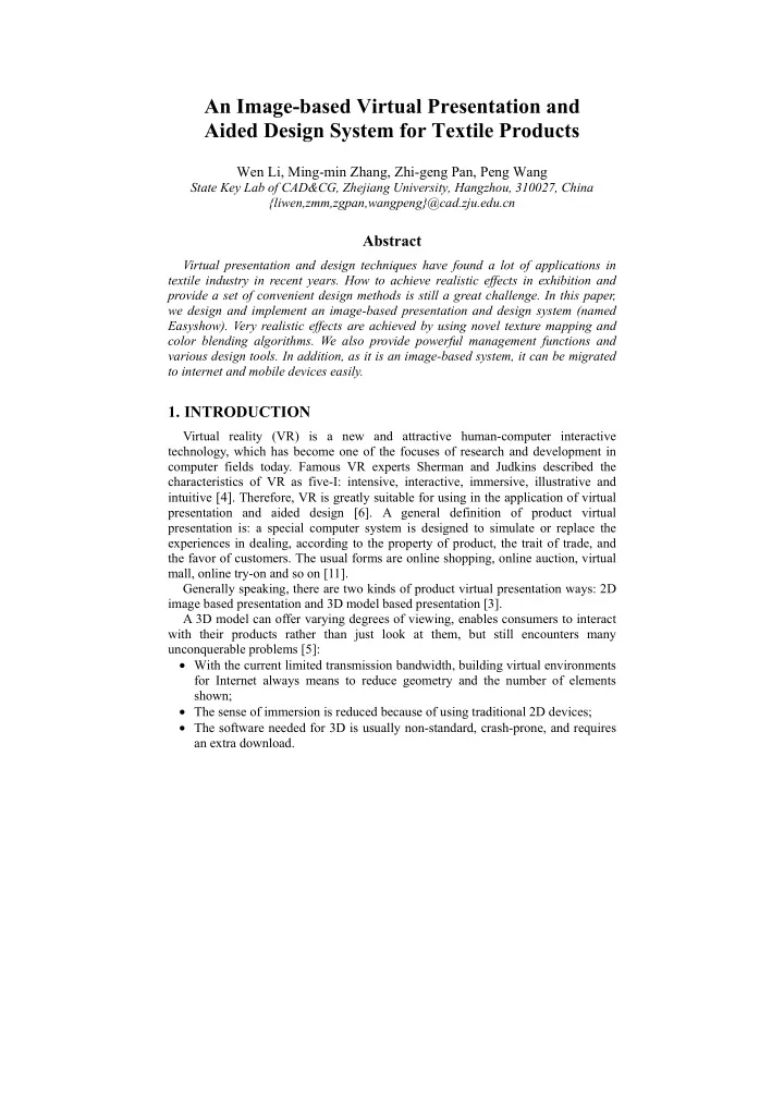 an image based virtual presentation and aided design