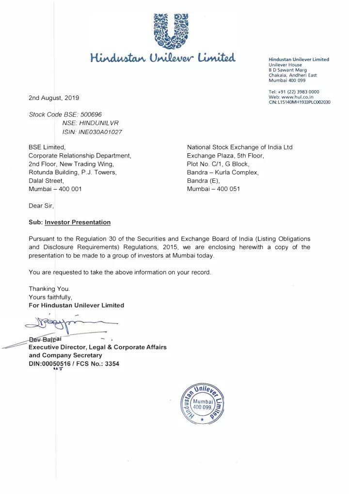 presentation to be made to a group of investors at mumbai