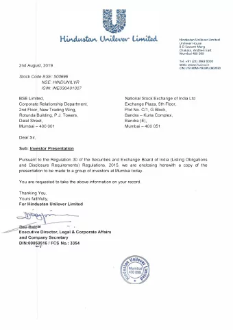 presentation to be made to a group of investors at Mumbai today.  Mumbai - 400 001  Mumbai - 400