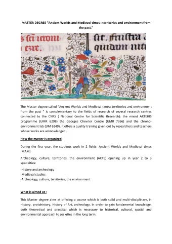 MASTER DEGREE Ancient Worlds and Medieval times : territories and environment from  the past.