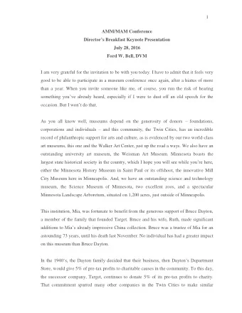 1  AMM/MAM Conference Director  s Breakfast Keynote Presentation  July 28, 2016  Ford W. Bell,