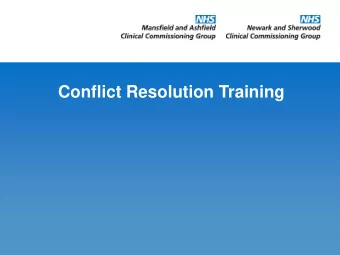 Conflict Resolution Training  Why do we need Conflict  Resolution training? 1. Legislation - Health