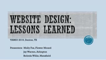 TAMIO 2019, Denton, TX  Presenters:  Molly Fox, Flower Mound  Jay Warren, Arlington  Belinda