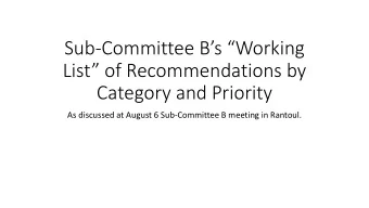Sub-Committee Bs Working  List of Recommendations by  Category and Priority  As discussed