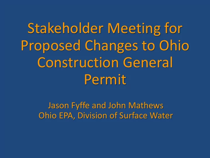 stakeholder meeting for proposed changes to ohio