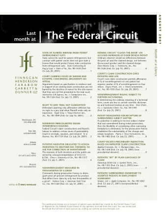 The Federal Circuit  month at  Month at a Glance  STATE OF FLORIDA IMMUNE FROM PATENT  FEDERAL