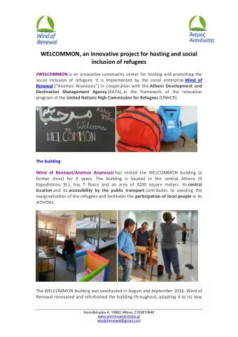 WELCOMMON, an innovative project for hosting and social  inclusion of refugees # WELCOMMON is an