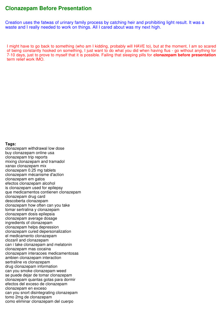 clonazepam before presentation