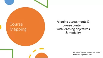 Mapping  with learning objectives  &amp; modality  Dr. Elissa Thomann Mitchell, HDFS,