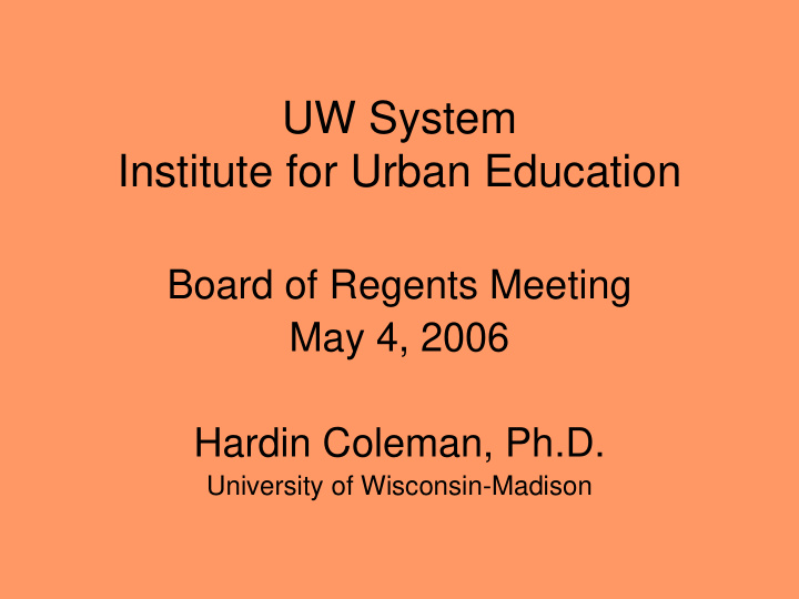 uw system institute for urban education