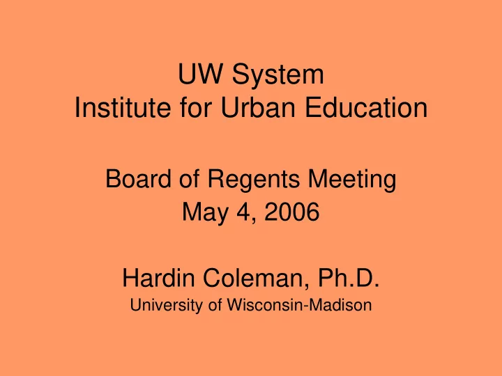 uw system institute for urban education