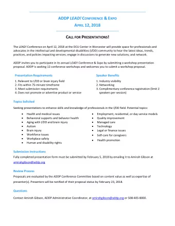 ADDP LEAD! C ONFERENCE &amp; E XPO A PRIL 12, 2018