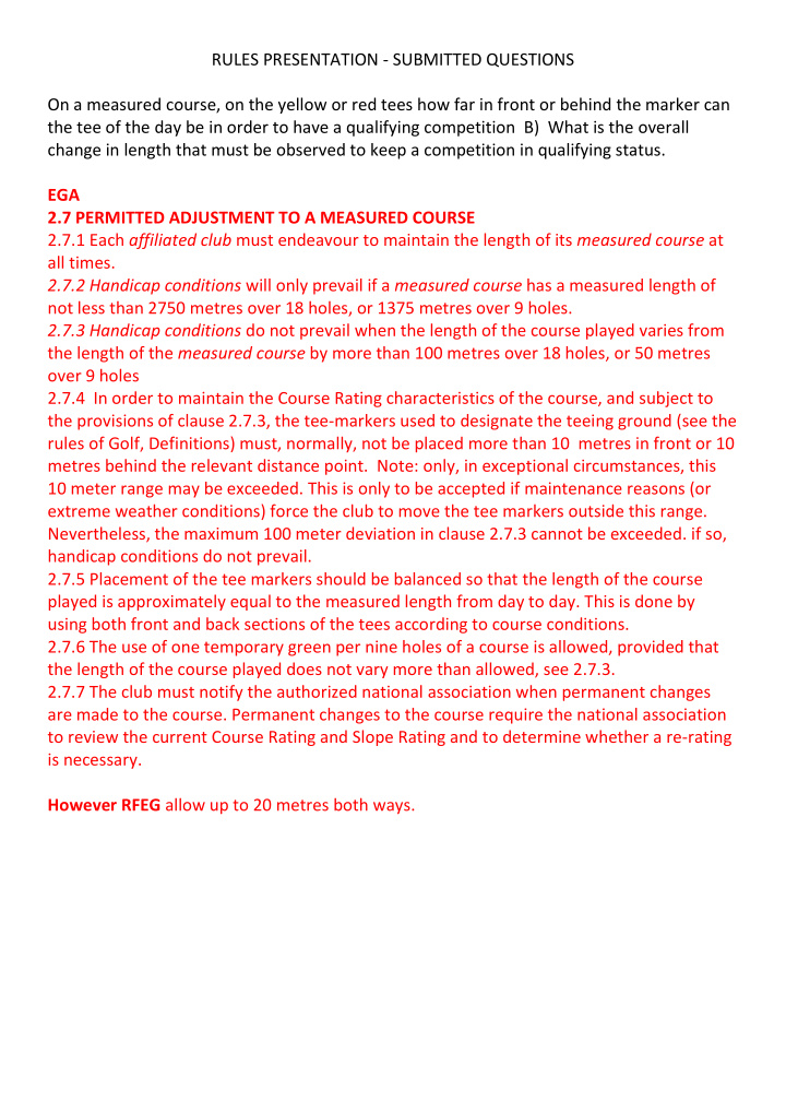 rules presentation submitted questions on a measured