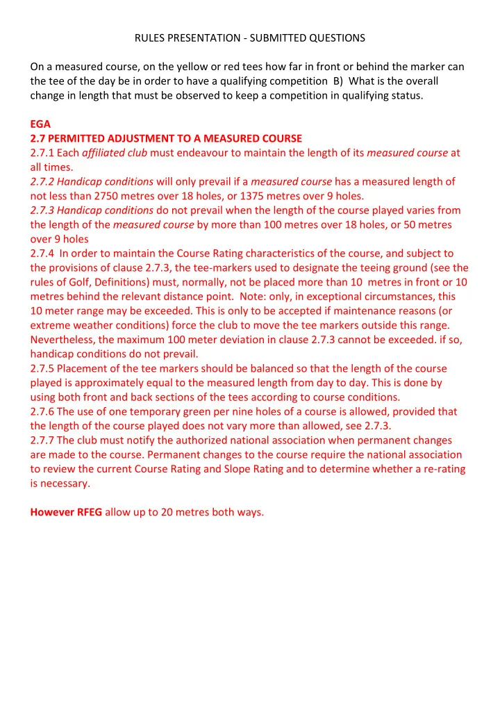 rules presentation submitted questions on a measured