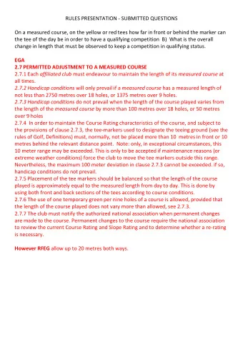 RULES PRESENTATION - SUBMITTED QUESTIONS  On a measured course, on the yellow or red tees how far