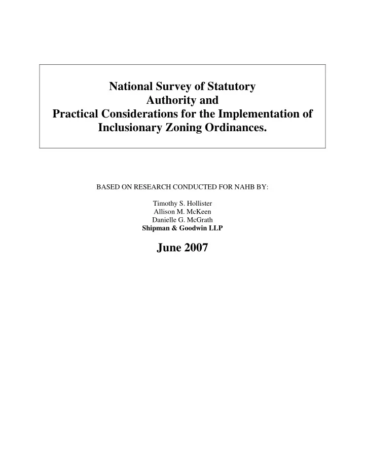 national survey of statutory authority and practical