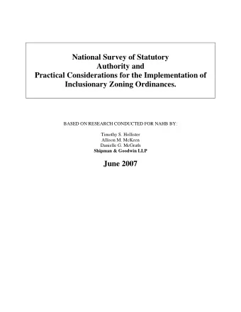 National Survey of Statutory  Authority and  Practical Considerations for the Implementation of