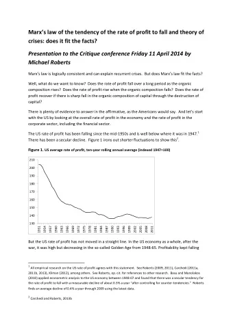 Marxs law of the tendency of the rate of profit to fall and theory of  crises: does it fit the