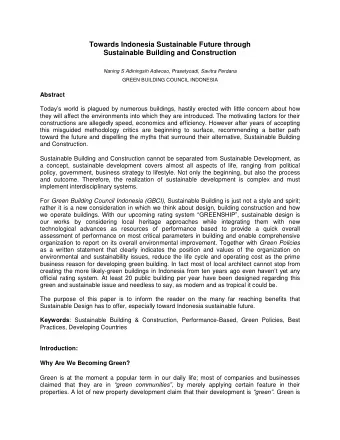 Towards Indonesia Sustainable Future through  Sustainable Building and Construction  Naning S