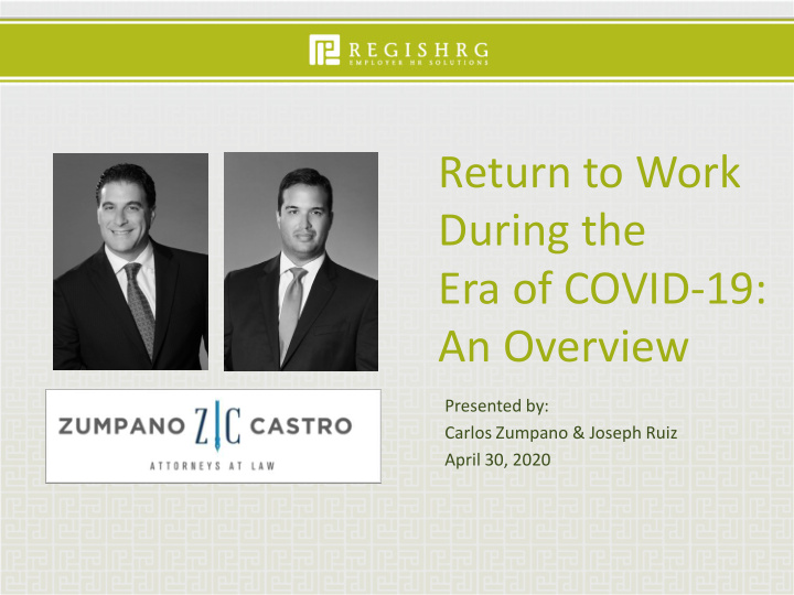 return to work during the era of covid 19 an overview