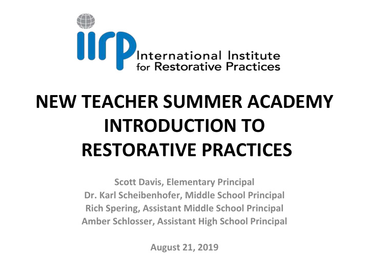 new teacher summer academy introduction to restorative