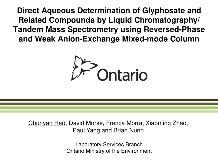 direct aqueous determination of glyphosate and related
