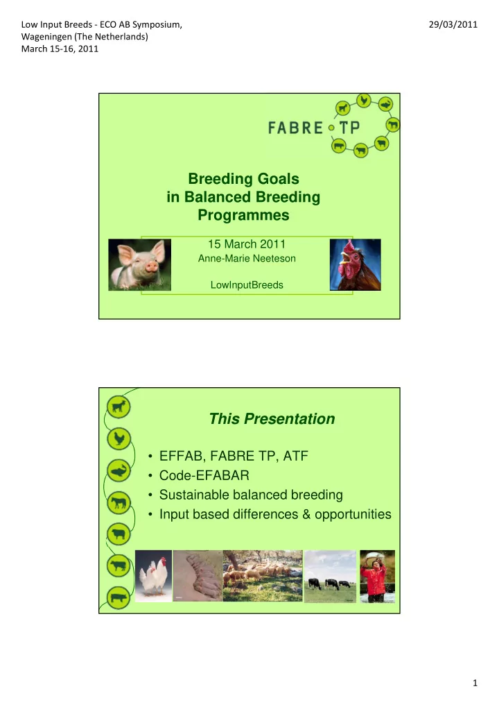 breeding goals in balanced breeding programmes