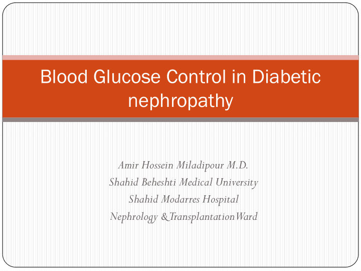 blood glucose control in diabetic nephropathy