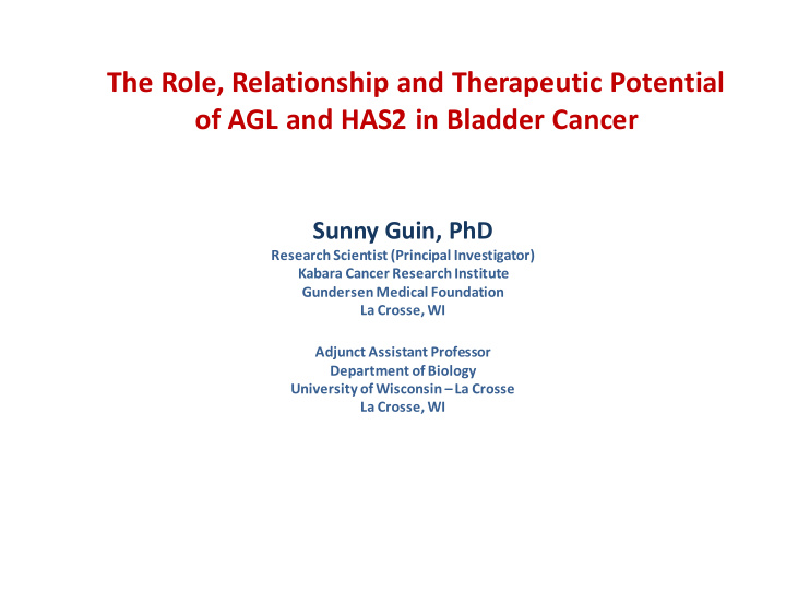 the role relationship and therapeutic potential of agl