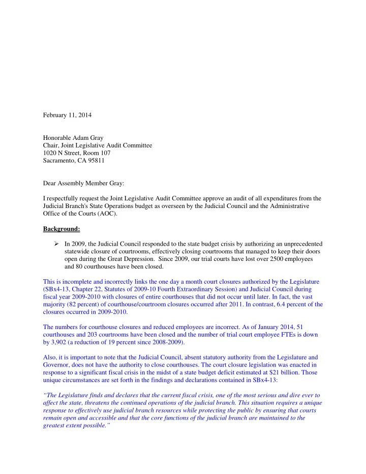 february 11 2014 honorable adam gray chair joint