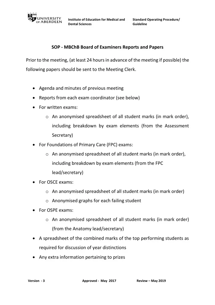 dental sciences guideline sop mbchb board of examiners