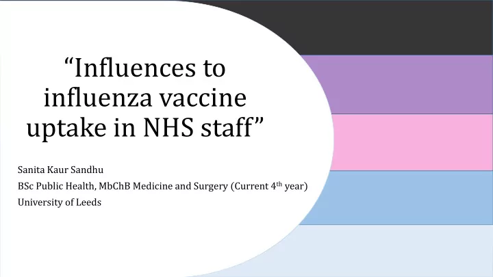 influences to influenza vaccine uptake in nhs staff