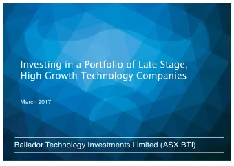 RESULTS  Investing in a Portfolio of Late Stage,  High Growth Technology Companies  For the period