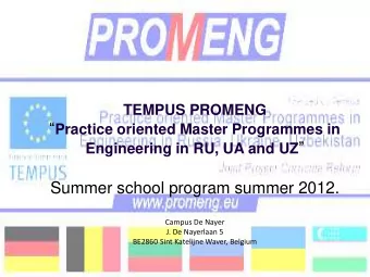 Summer school program summer 2012.  Campus De Nayer  J. De Nayerlaan 5  BE2860 Sint Katelijne