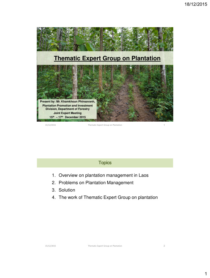 thematic expert group on plantation