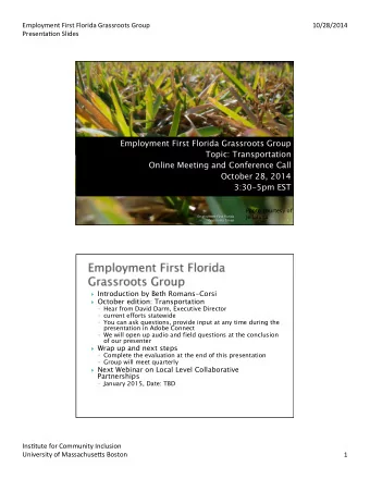 Employment First Florida Grassroots Group  Topic: Transportation  Online Meeting and Conference