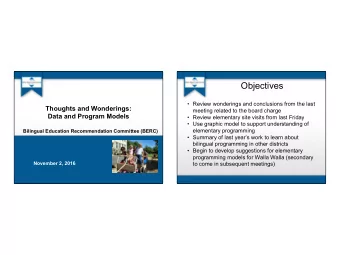 Objectives   Review wonderings and conclusions from the last  Thoughts and Wonderings:  meeting