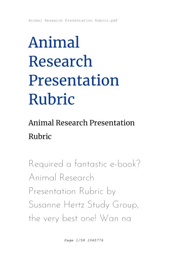 Animal  Research  Presentation  Rubric  Animal Research Presentation  Rubric  Required a fantastic