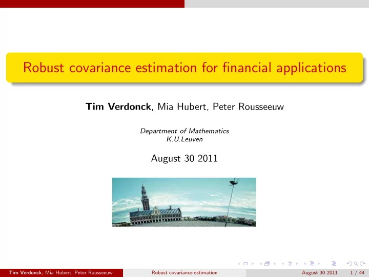 robust covariance estimation for financial applications