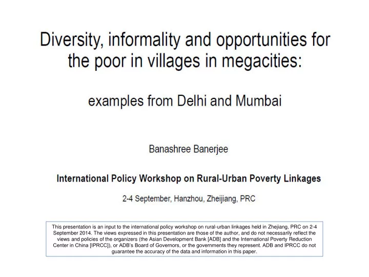 this presentation is an input to the international policy