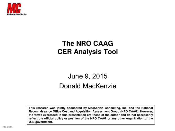 the nro caag cer analysis tool june 9 2015 donald