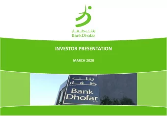 INVESTOR PRESENTATION  MARCH 2020  Disclaimer  THIS PRESENTATION, INCLUDING ANY INFORMATION